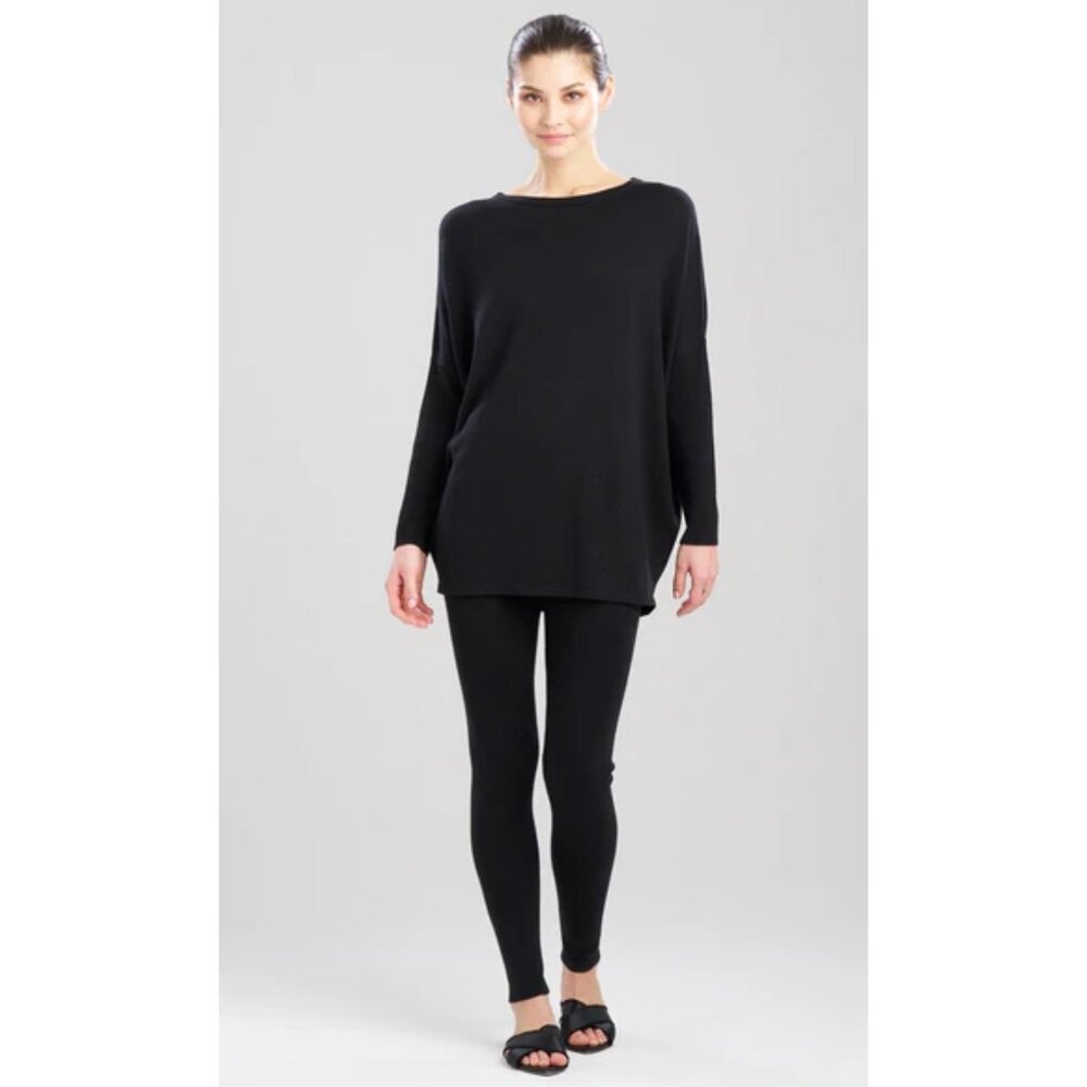 NWT Natori Black Long Sleeve Blouse Top M Polyester Spandex Casual Minimalist